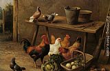 Chickens and Pigeons in a Farmyard